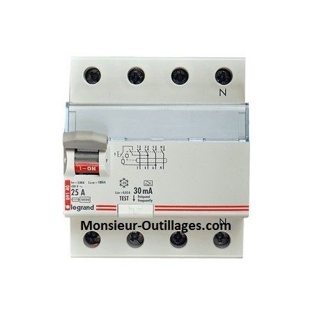 Interrupteur différentiel Legrand 4 mod. 4 pôles 25A/30mA, 400 V MONSIEUR-OUTLLAGES.COM