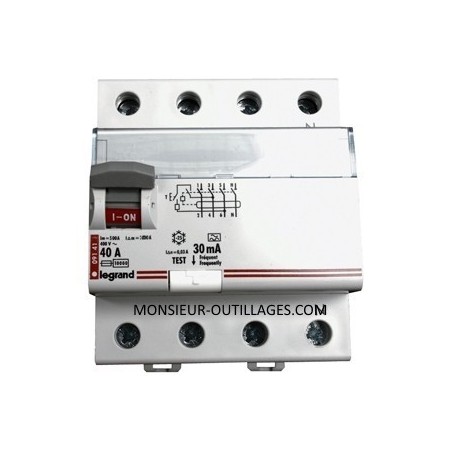 Interrupteur différentiel Legrand 4 mod. 4 pôles, 40A/30mA, 400 V  pas cher chez MONSIEUR-OUTILLAGES.COM